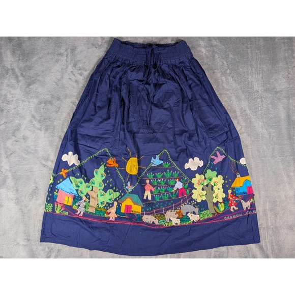 Cuyamuru Dresses & Skirts - Cuyamuna Handmade Colombia Folk Art Embroidered Cotton Skirt Navy Blue 31L 13W